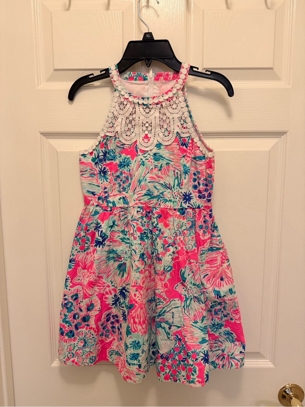 Lilly Pulitzer Pink & Turquoise Floral Lace Halter Dress